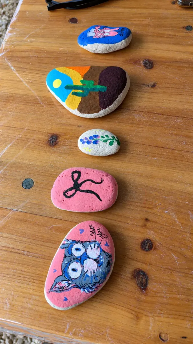 Galets peints à la main lors d'un atelier créatif