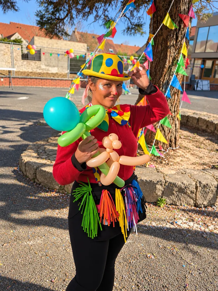 Sculptrice sur ballons L&A en costume, en déambulation lors d'une fête en plein air